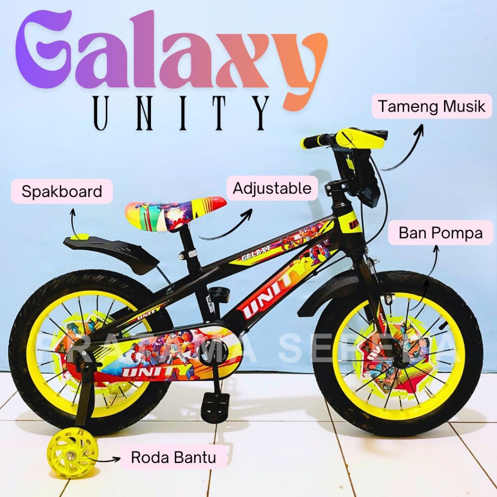Sepeda Anak Laki Laki BMX 16 Inch Unity Anak Galaxy Lampu Dan Musik