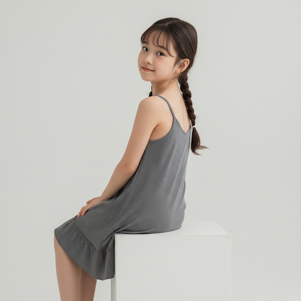 PAKAIAN ANAK PEREMPUAN DRESS RUFFLE TALI KECIL TERBARU BAHAN HYGT POLOS MODERN STYLE
