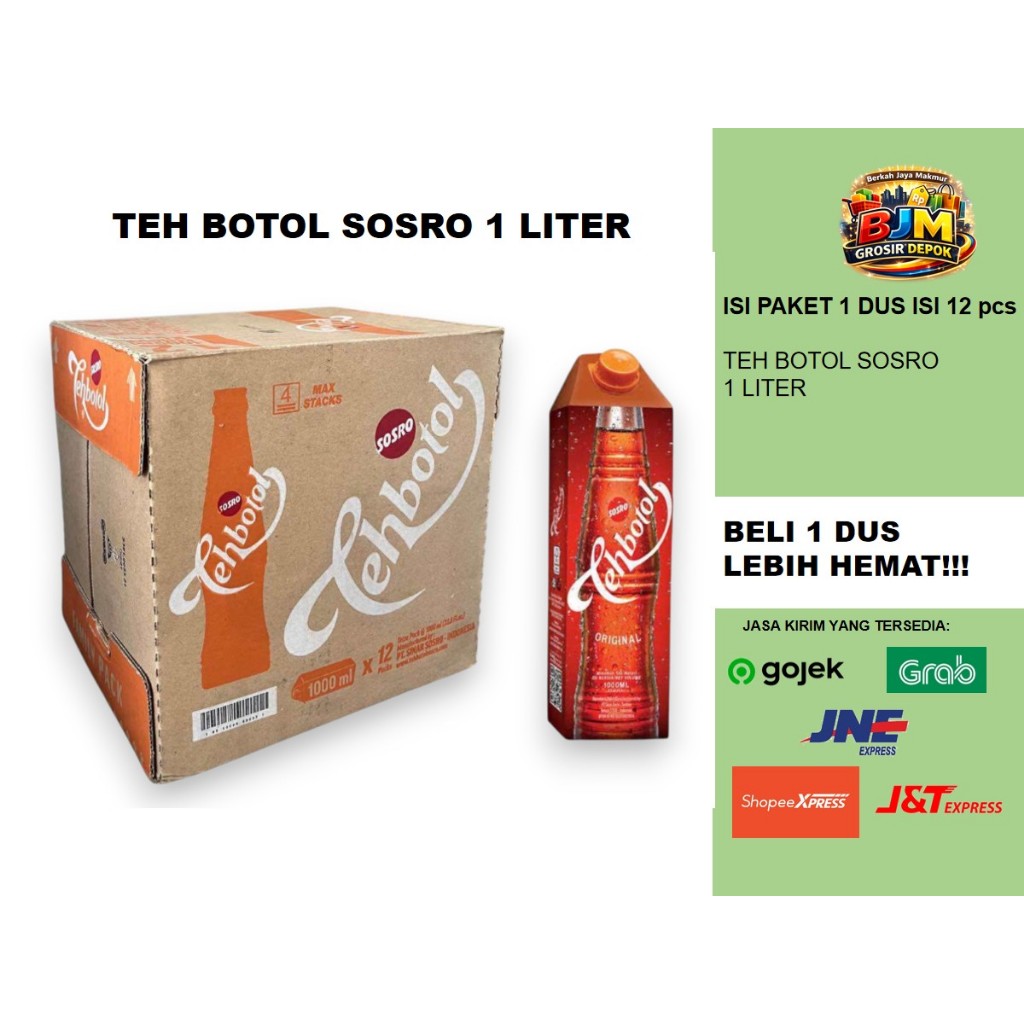 Teh Botol Sosro 1 Liter isi 12 Botol (1 Karton) - HARGA GROSIR