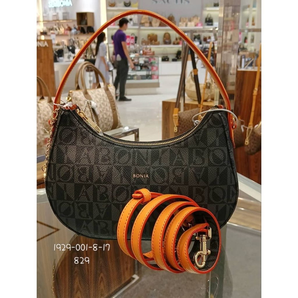 tas Hobo mono hitam tali orange Bonia original