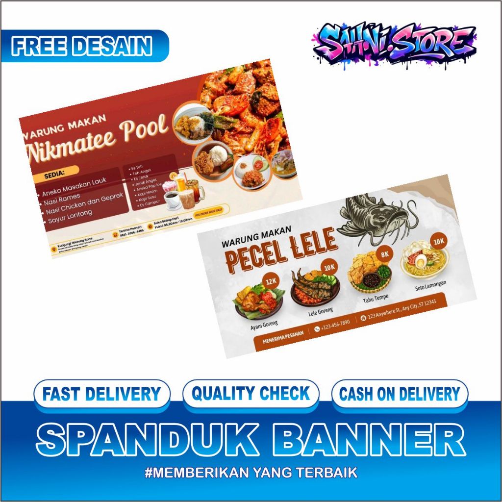 SPANDUK BANNER WARUNG PECEL LELE WARUNG NASI GORENG KUALITAS PREMIUM