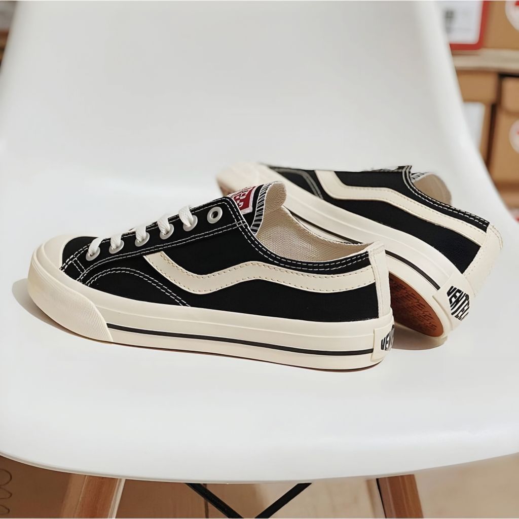 sepatu ventela ori low public hitam putih natural