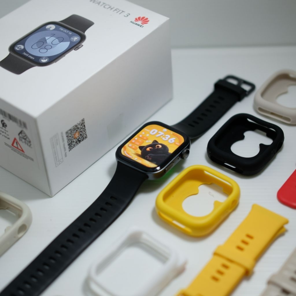 Huawei Watch Fit 3 Mulus Full Set Second Bonus Hard Case dan Strap Silicone Anti Gores No Minus Buka