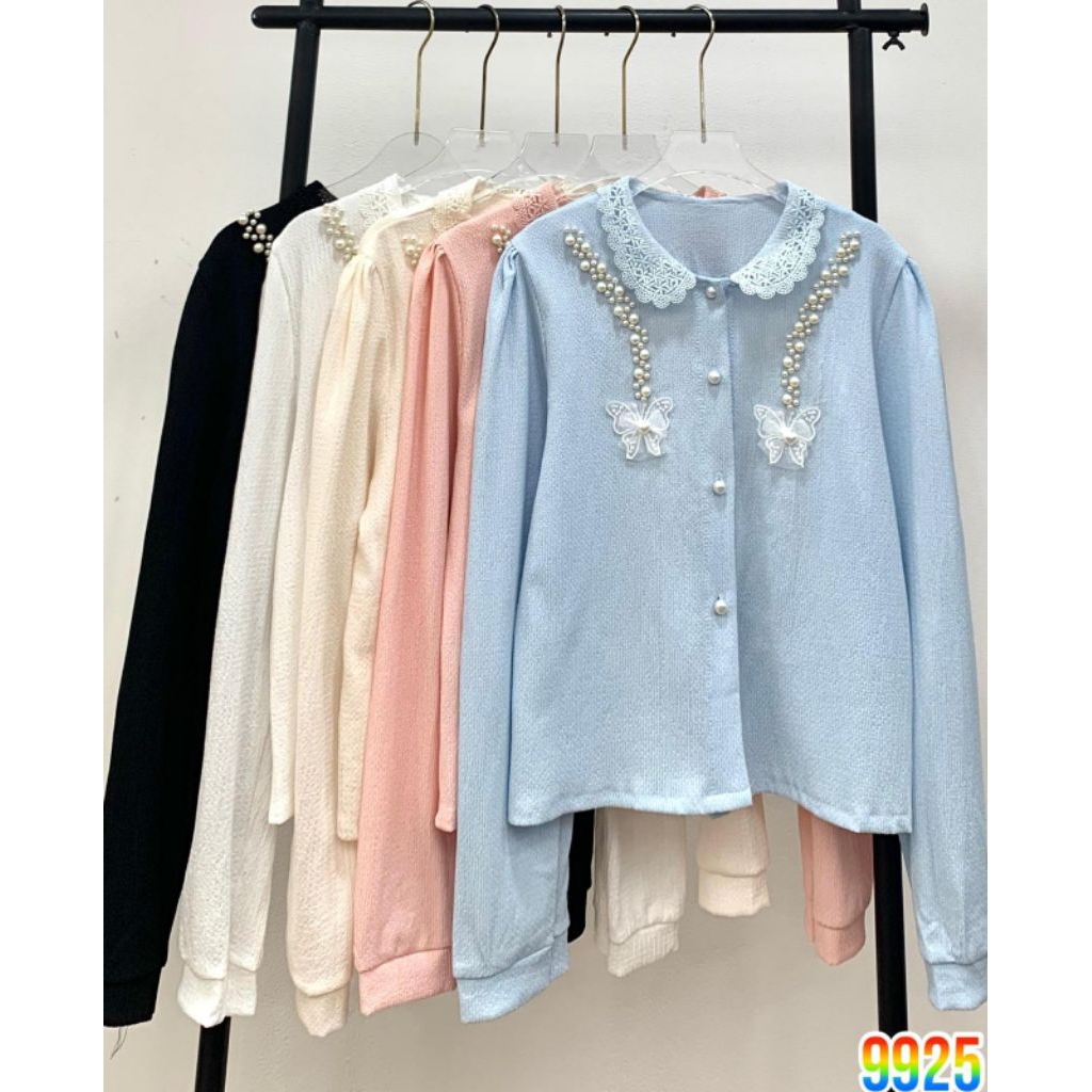 Atasan kerah renda mutiara import