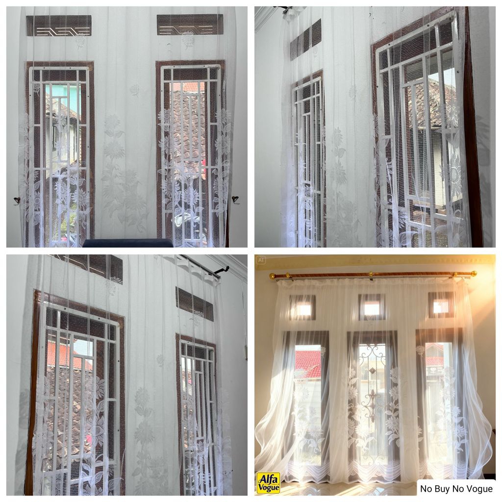 Gorden Vitrase Polos Gratis kawat model plisket ukuran 100x200 | Tirai Jendela Putih/Cream Siap Paka