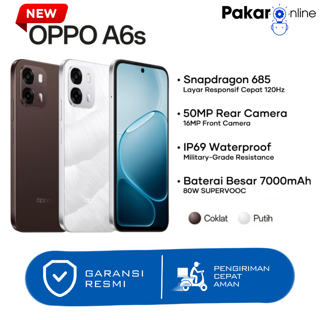 Oppo A6s [8/128GB] [8/256GB] 6.75" 120Hz Snapdragon 685, HP Oppo Terbaru 2026 Garansi Resmi