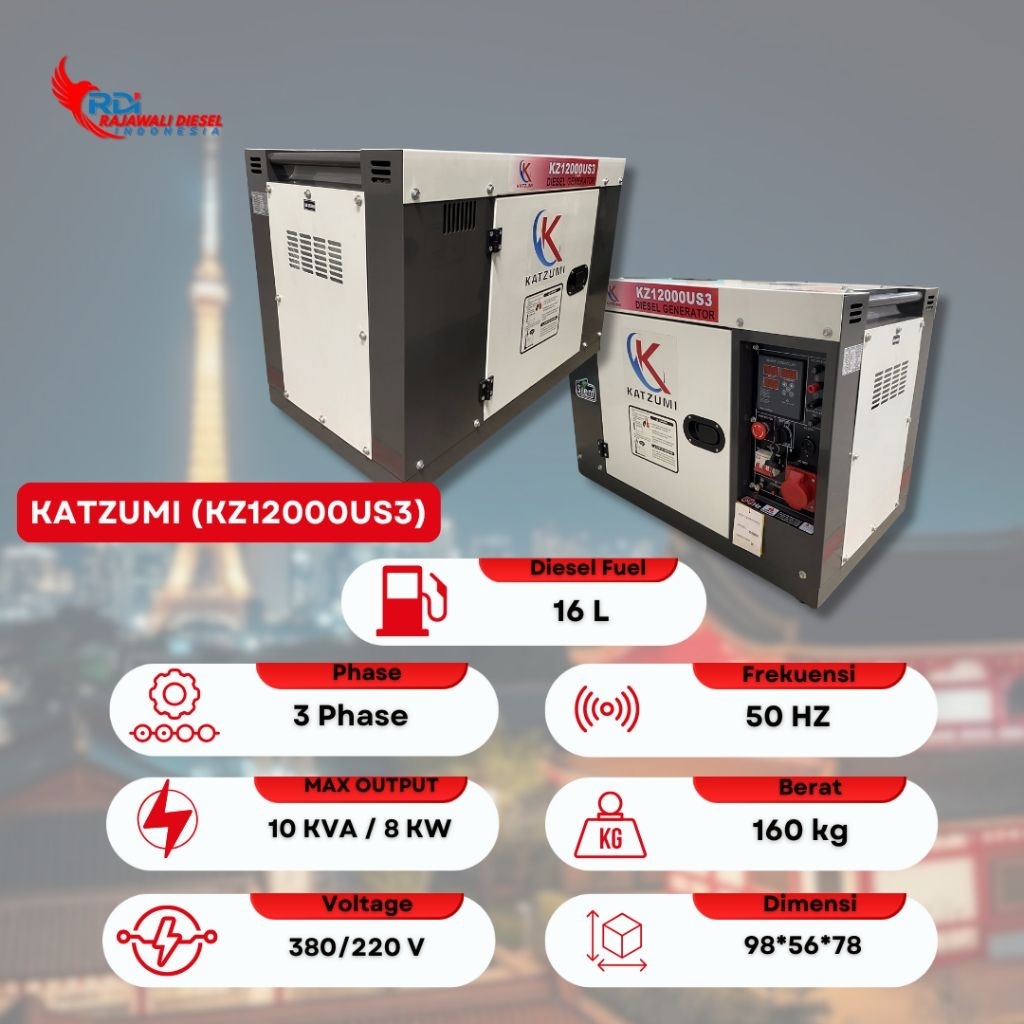 Genset Katzumi 10kva 8000watt 3phase