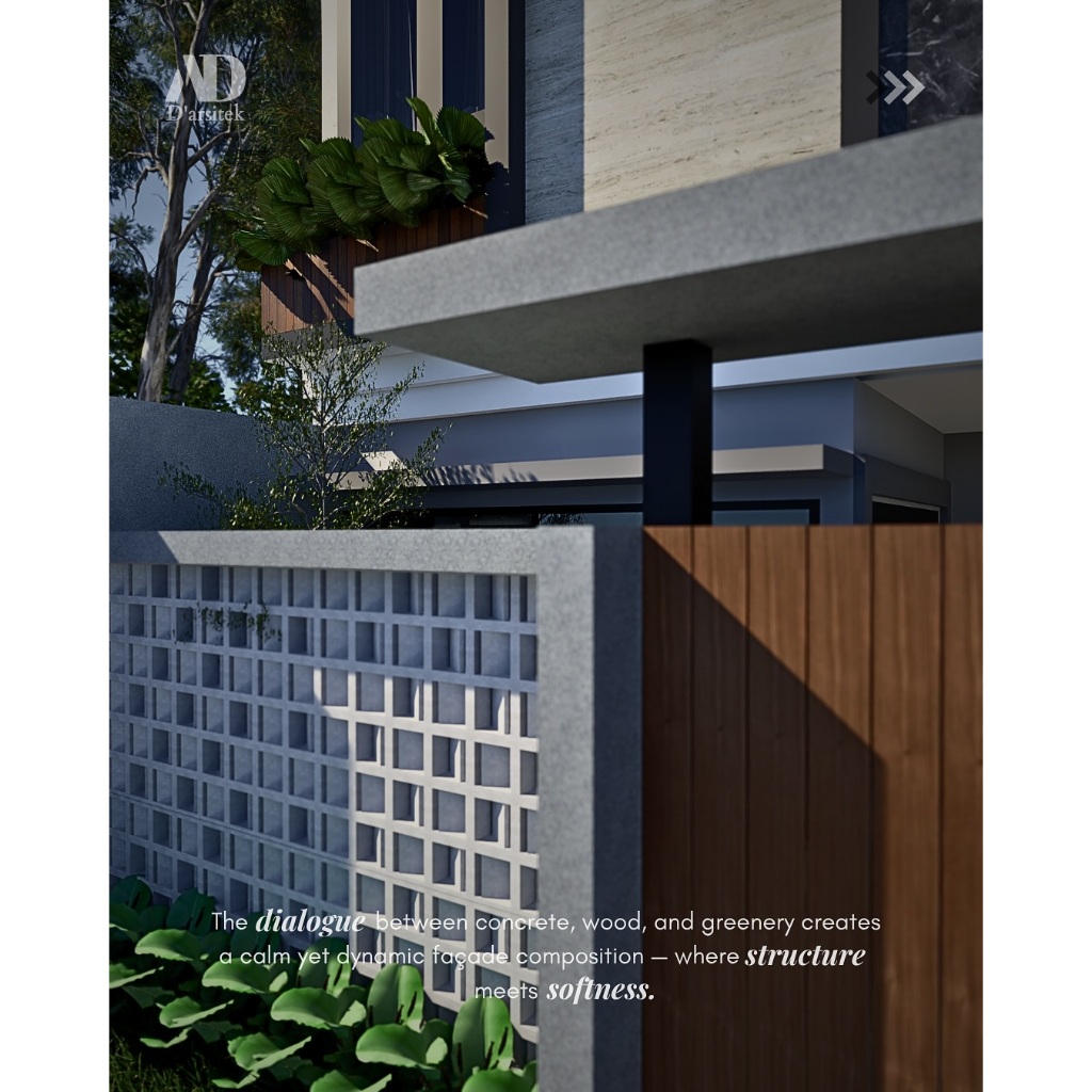 Desain 3D Eksterior Fasad Rumah Dengan Carport