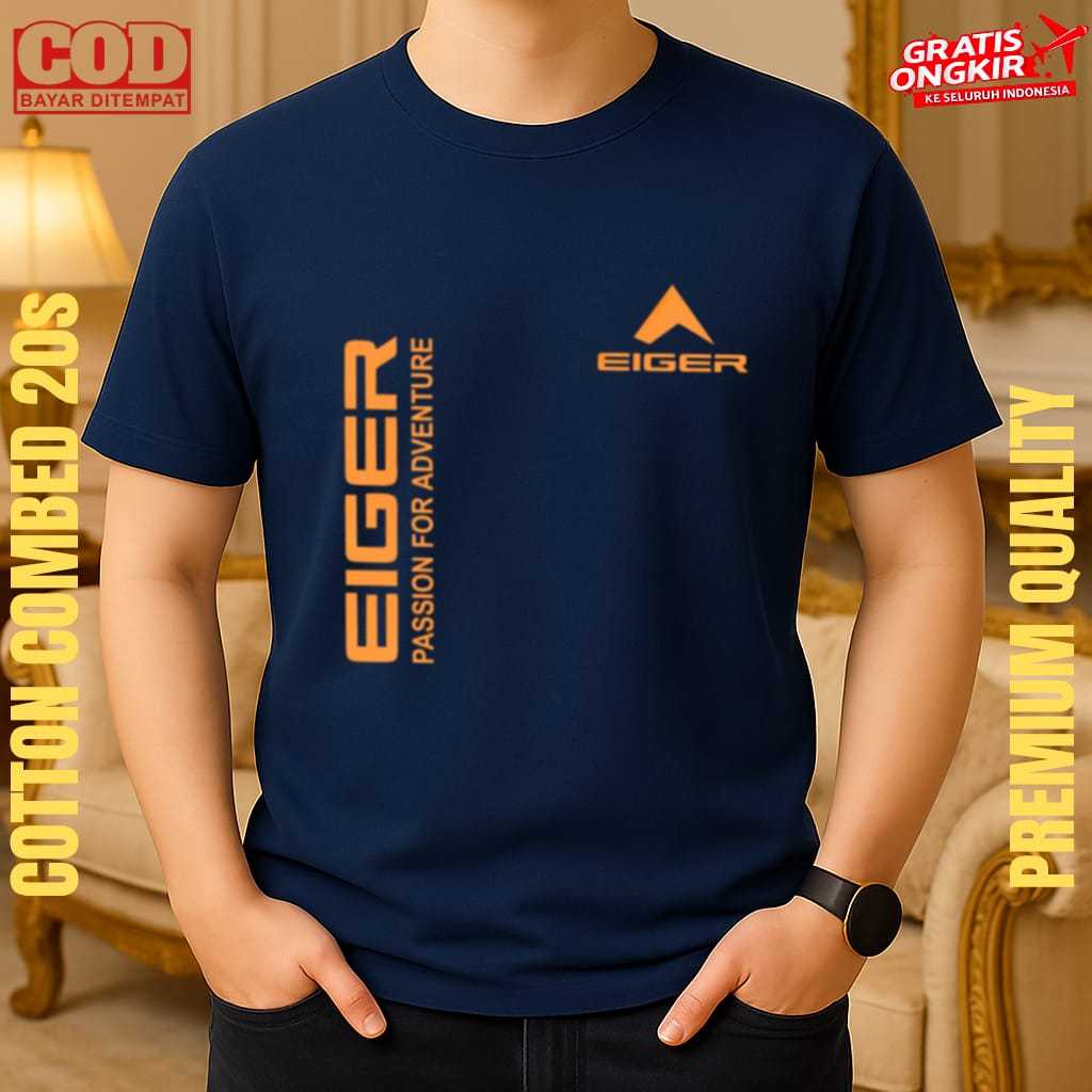 Beli Sekarang (PROMO COD) Kaos Distro Lengan Pendek Pria Wanita Eiger Kirka Logo Oren - 100% Catoon 