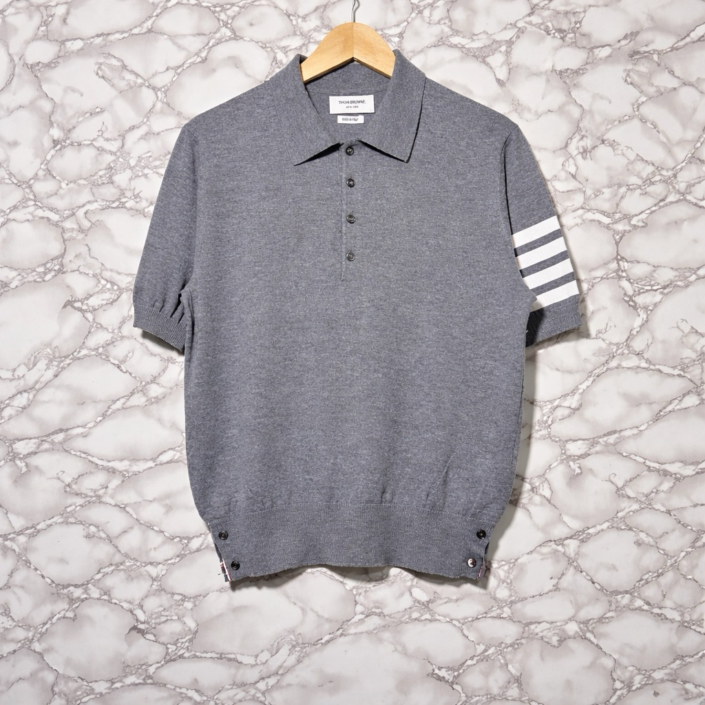 Thom Browne Knit Polo Grey 4 Bar Stripe Made in Italy Size 3 Fit M
