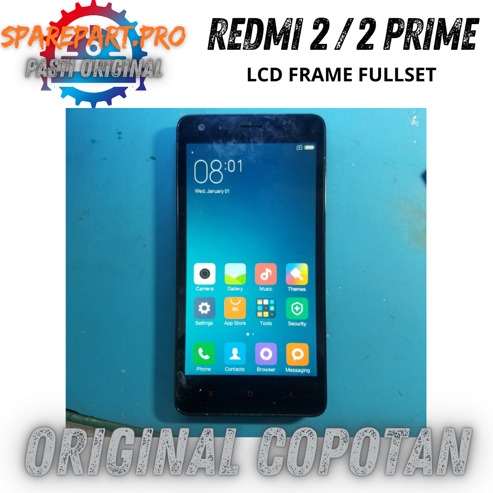 LCD REDMI 2 / 2 PRIME FULLSET + FRAME DAN TUTUP MESIN ORI COPOTAN