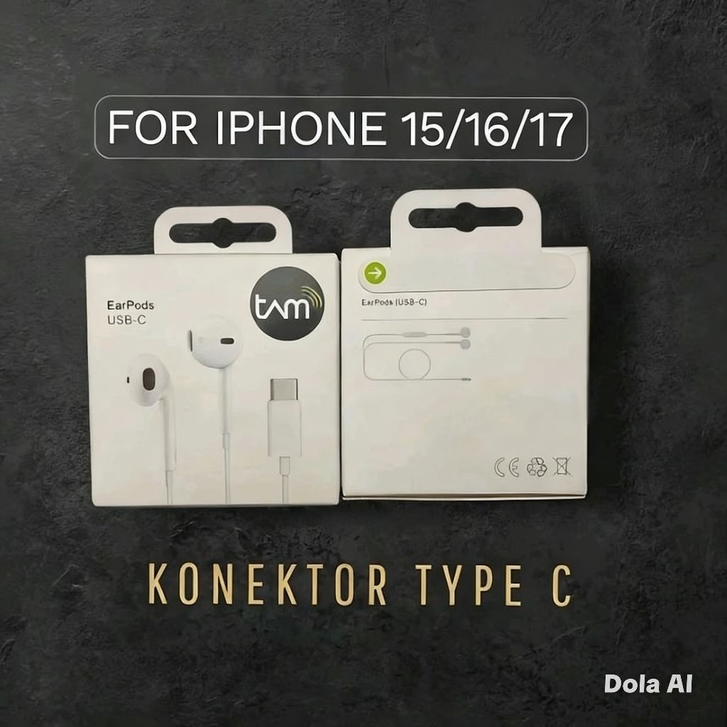 Headset Kabel iphone 15/16/17 Konektor Type C Dengan Kontrol Volume Hifi Stereo Ori