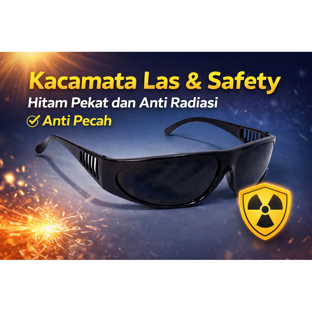 Kacamata Las & Safety anti Radiasi / Hitam Pekat / Promo Murah