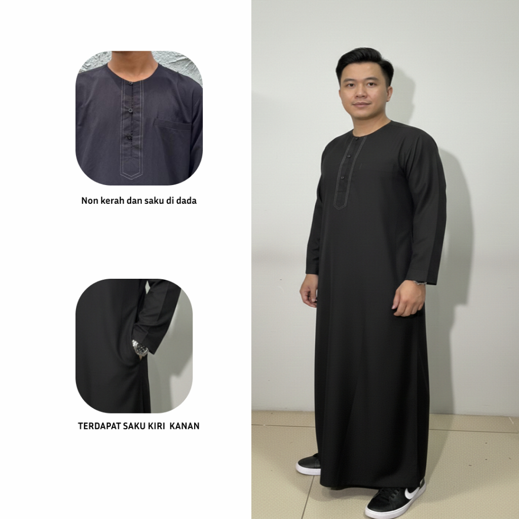 Jubah Annur Hitam Gamis Pria Slimfhit Jubah modern adem