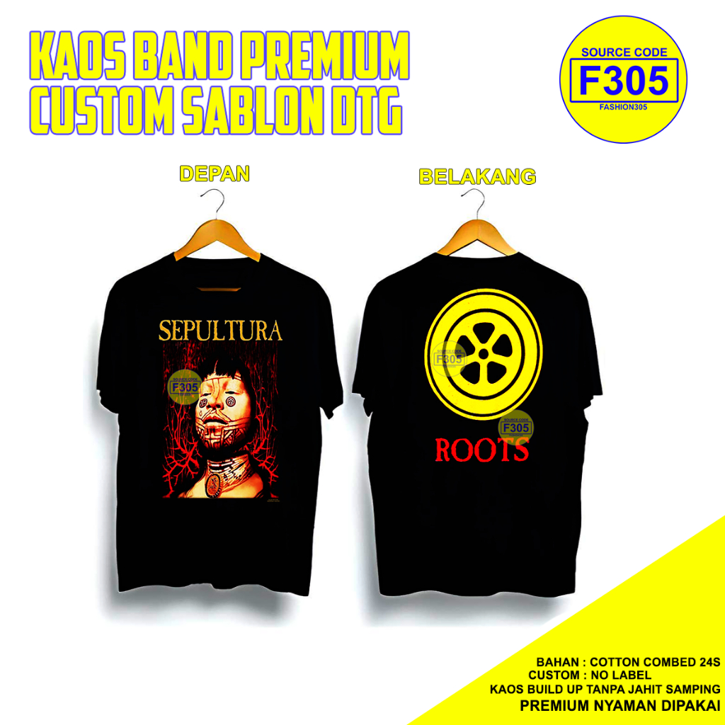 KAOS BAND VINTAGE SEPULTURA ROOTS CUSTOM SABLON DTG
