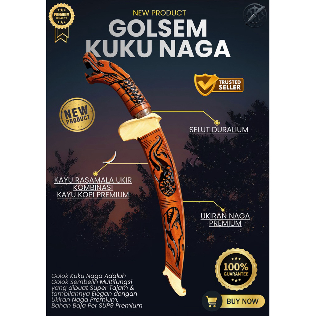 [BAJA PREMIUM] GOLOK SEMBELIH KUKU NAGA GOLOK BAJA SUPER TAJAM Bahan Baja Per SUP9 Asli Original