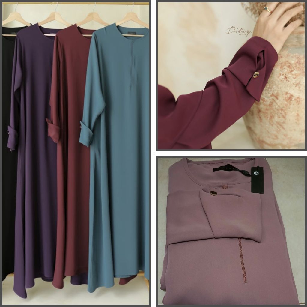 Ditsy Moslem Loria Dustypink Size M, Bahan Mina, NEW (Gamis Saja) READY WARNA  DUSTYPINK