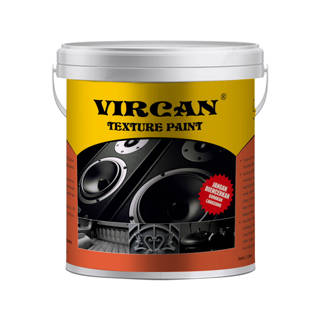 Vircan Texture Paint 1 Liter Cat Tekstur Warna Hitam Untuk Dinding Dekoratif dan Box Sound