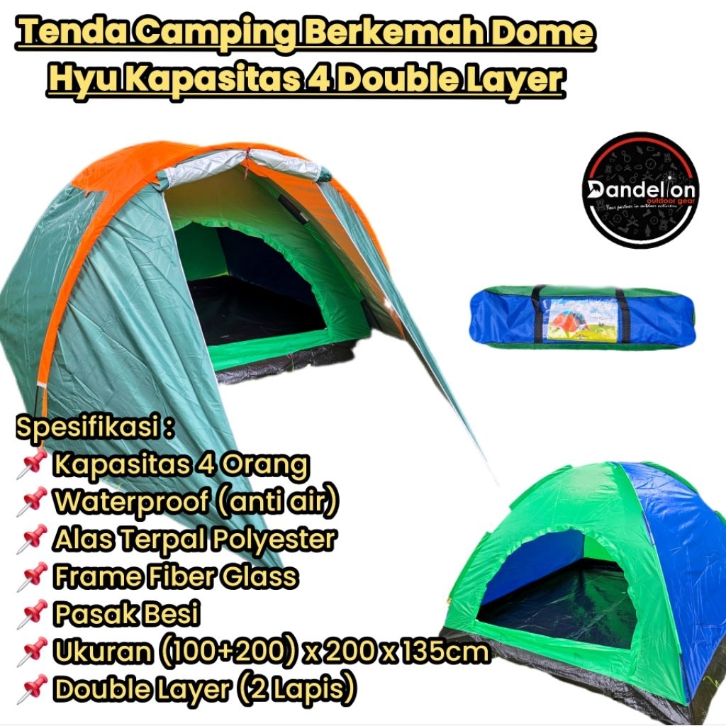 Tenda Camping Berkemah Dome Hyu Kapasitas 4 - 6 person Double Layer