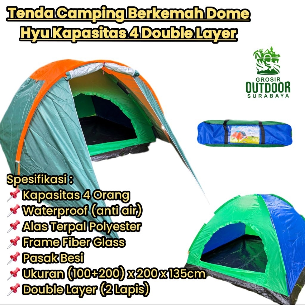 Tenda Camping Berkemah Dome Hyu Kapasitas 4 - 6 person Double Layer
