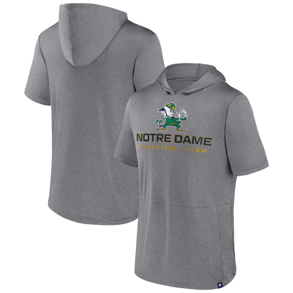 Fana-tics Men Notre Dame Fighting Irish Modern Stack Hoodie T-Shirt Short Sleeve HeatherGray