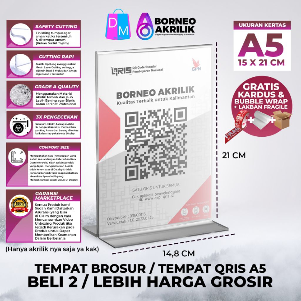 Tempat Qris A5 Akrilik Tempat Brosur Akrilik Wadah Brosur Perlengkapan Usaha Banner Usaha Jasa Desai