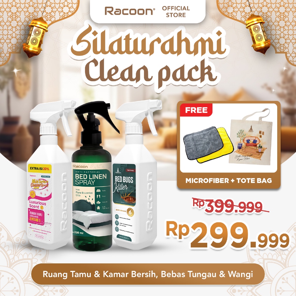 Racoon Silaturhmi Clean Pack isi 3 | Multisurface Cleaning Spray | Bed Linen Spray | Spray Anti Kutu