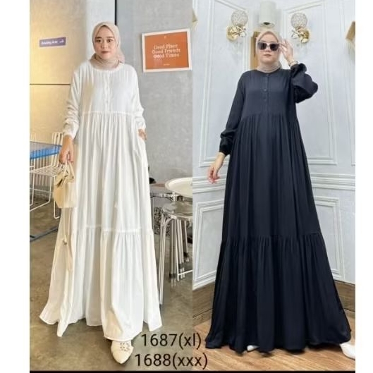 gamis hitam putih/gamis rayon/gamis polos