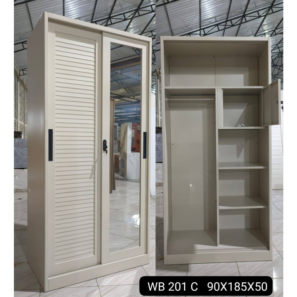 Lemari Pakaian Besi 2 Pintu Sliding 120 JUMBO, Lemari Baju Full Besi, Metal Wardrobe Sliding
