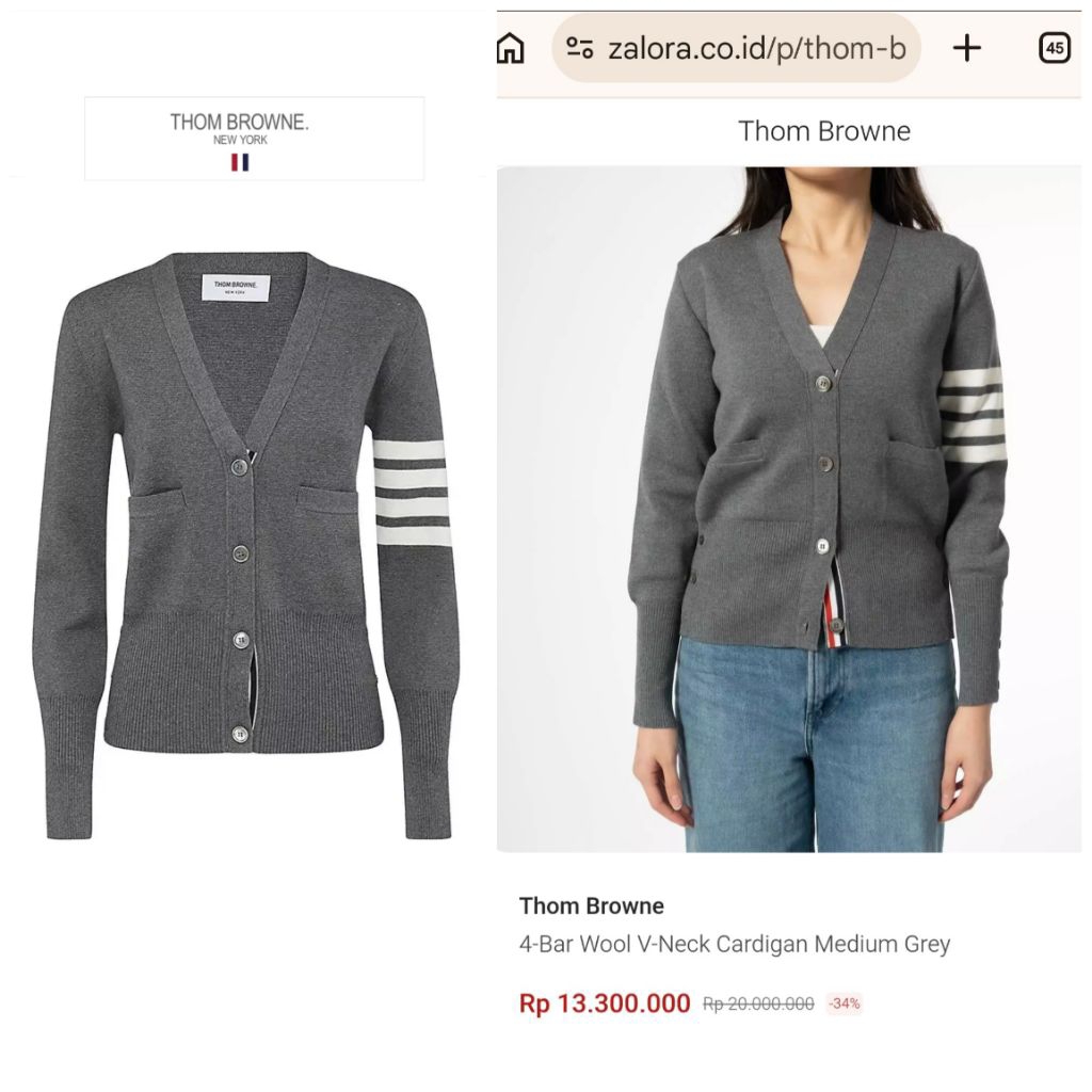 thom browne 4 bar cardigan grey