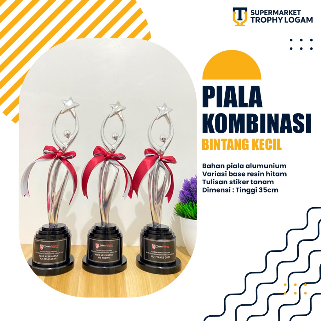 Piala Patung Logam Aluminium Bintang Kecil Base Resin Tinggi 35cm Custom Tulisan Trophy Elegan Unik 