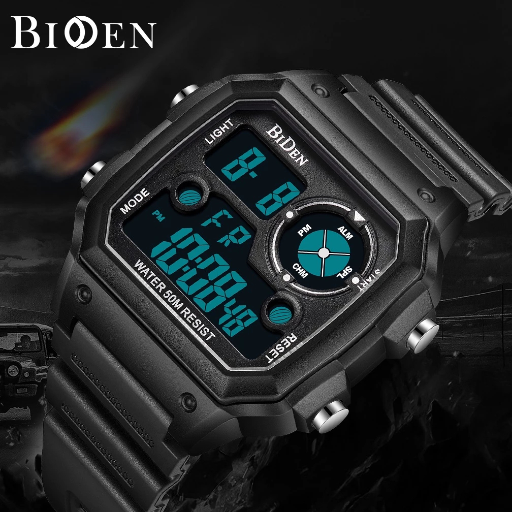 BIDEN R001 Jam Tangan Pria Digital Olahraga Militer Tali Silikon Anti AirJam Tangan Pria Original