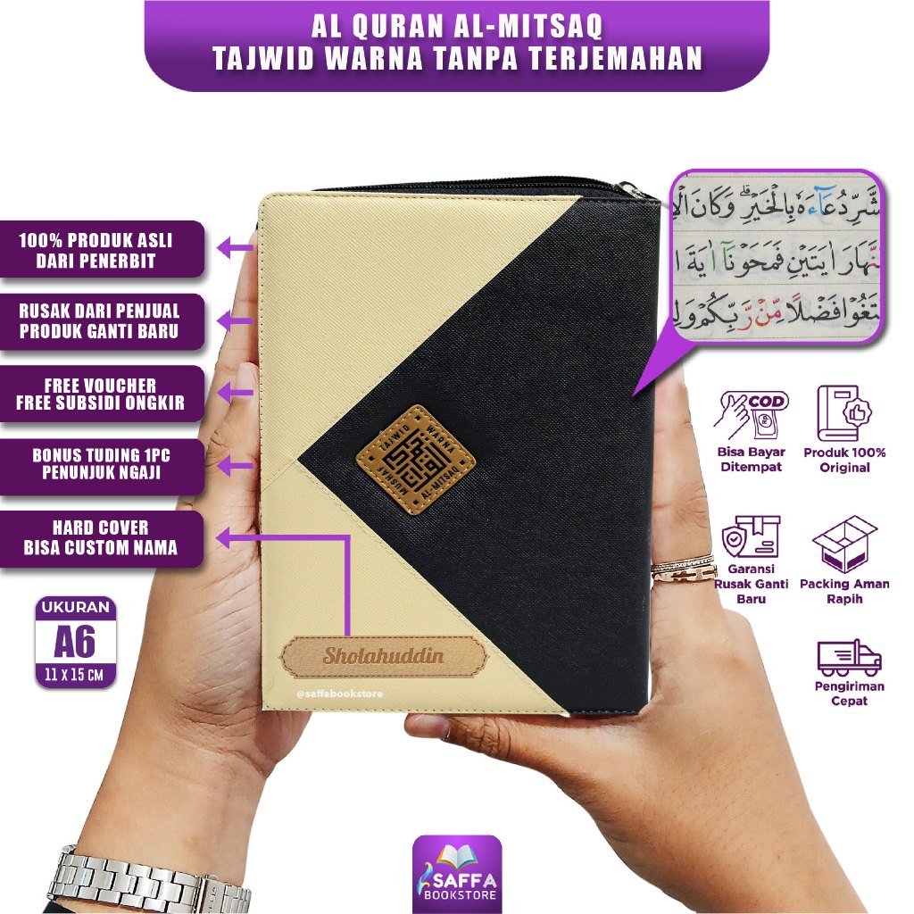 Alquran Kecil Resleting Al-Mitsaq A6 Al Quran Tajwid Warna Tanpa Terjemahan 30 Juz Lengkap
