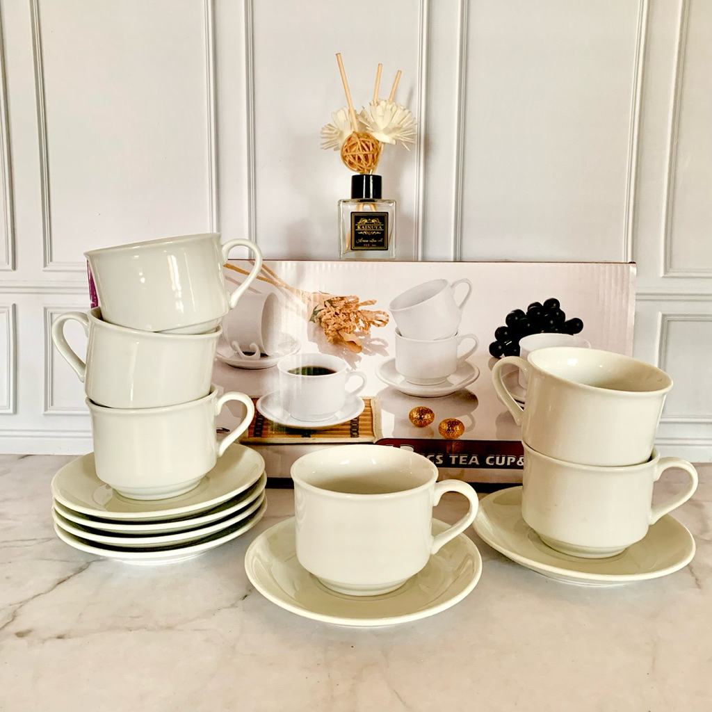 Cangkir Keramik Set 12 PCS Polos - Cangkir Kopi Set - Cangkir Teh Set - Kado - Hampers