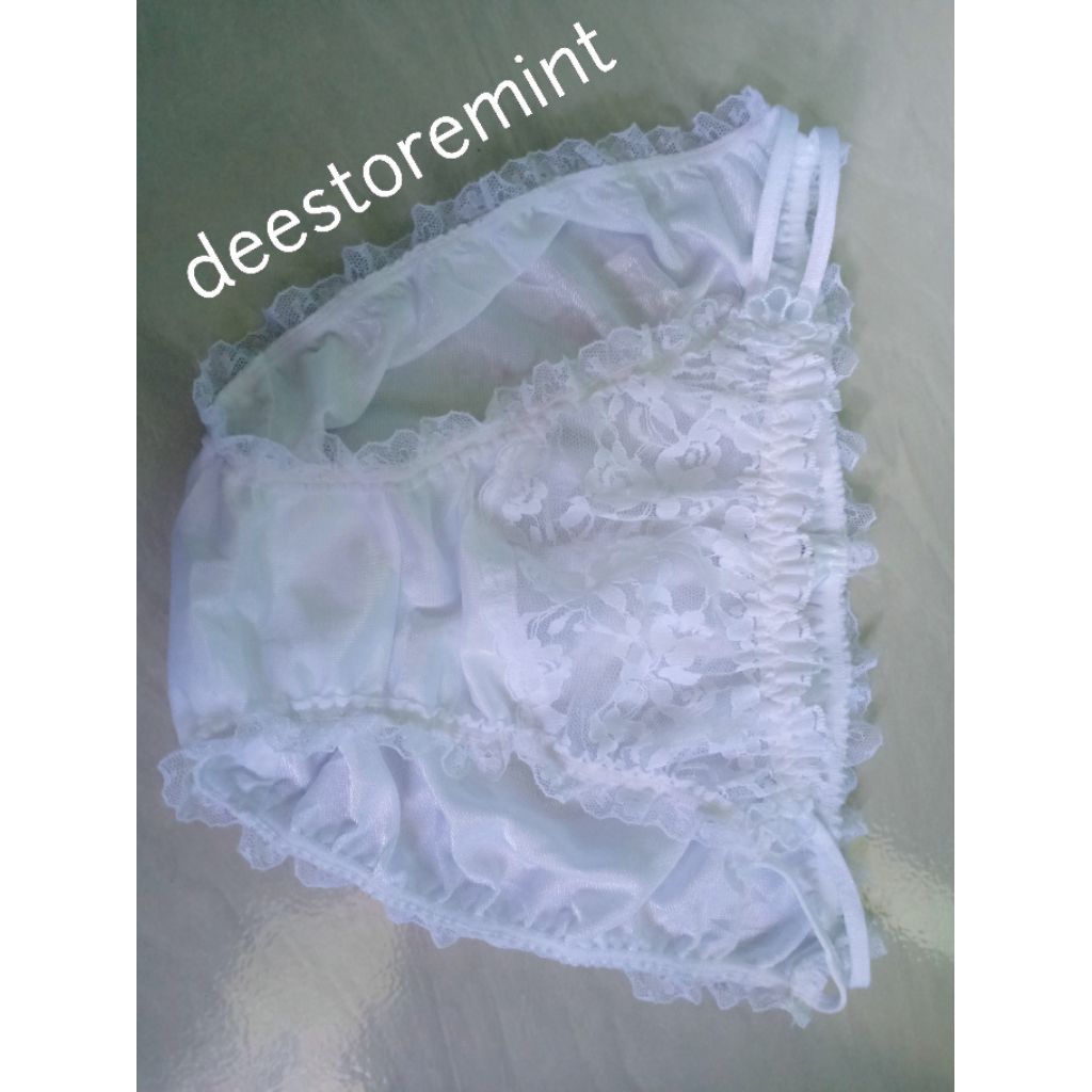 cd seksi putih nylon brukat tali karet samping