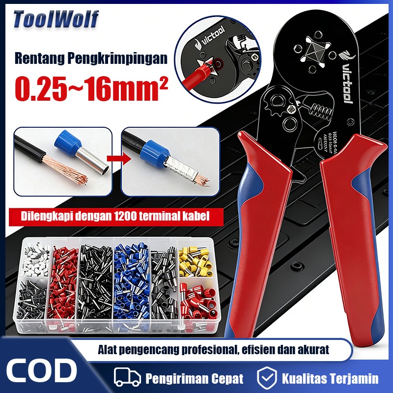 ToolWolf Tang Crimping Kabel Alat Set 1200pc Tang Press Kabel 0.25-10mm² Tang Crimping Skun Kabel