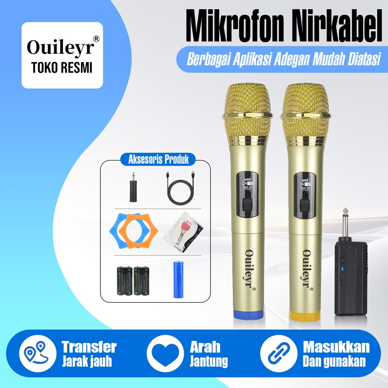 Ouileyr Microphone Dua Wireless Mic Profesional Mic Karaoke Double Wireless Single Microphone Blueto