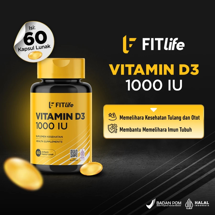 FITlife - Vitamin D3 1000 IU | 60 Softgels | BPOM & Halal
