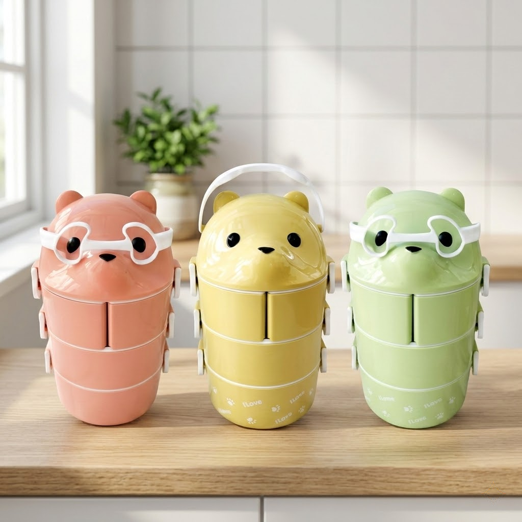 Rantang Panda Plastik Sekat 4 Susun 3 Susun 4 Kotak Bekal Souvenir