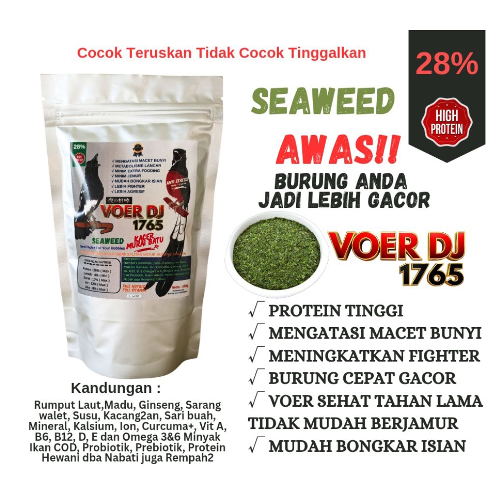 VOER MURAIBATU,KACER VOER DJ SEAWEED RUMPUT LAUT VOER KHUSUS KACER, MURAIBATU BERPROTEIN TINGGI SUPA