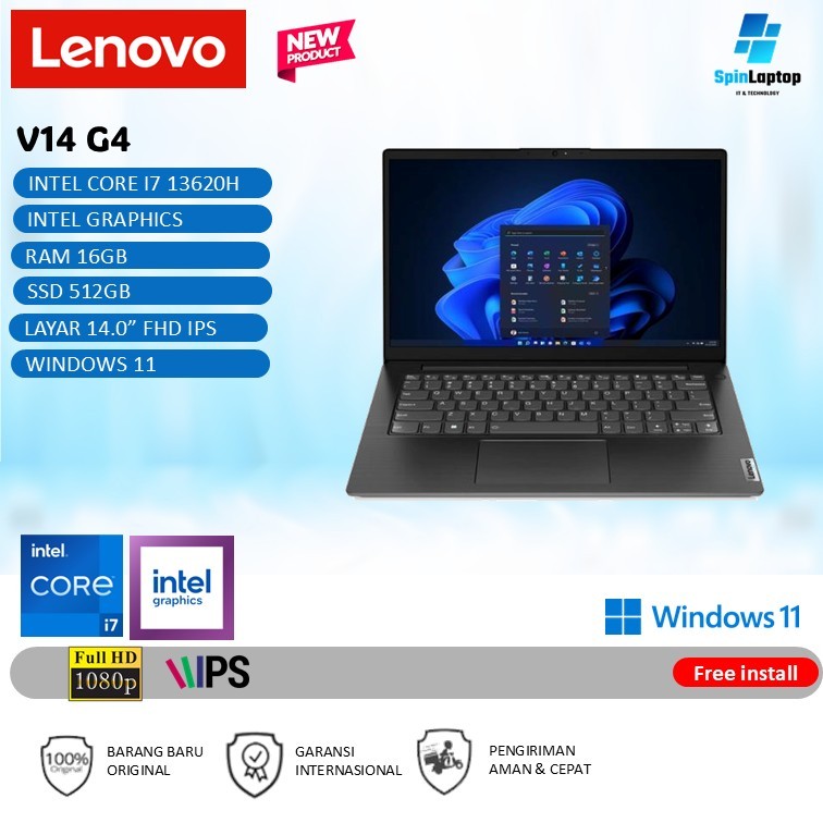 LENOVO Laptop V14 G4 Intel Core i7 13620H 16GB RAM 512B SSD 15.6 FHD Windows 11 Baru
