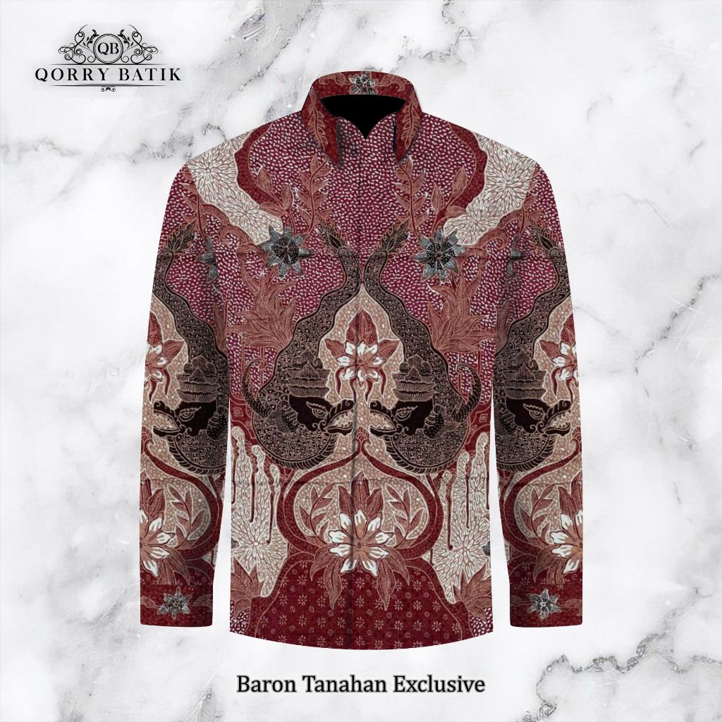 KAIN KEMEJA BATIK TULIS ATBM SUTRA BARON TANAHAN EXCLUSIVE B warna MERAH motif NAGA