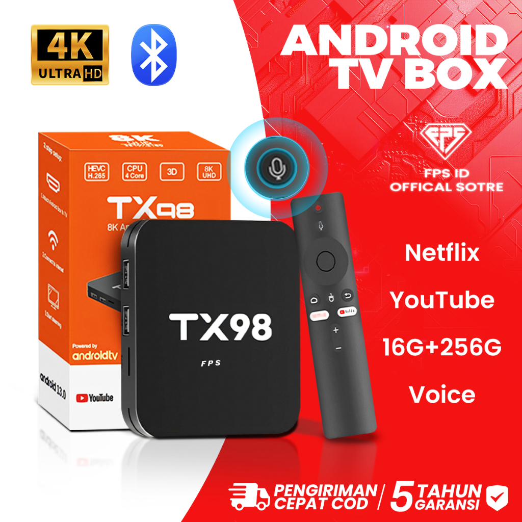 Bluetooth TV Box Android TX98 16g+256GB Full Channel Wifi Voice Control Netflix/Youtube 5-year warra