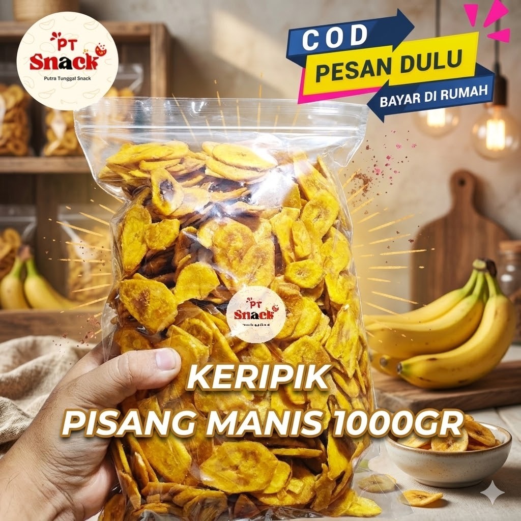Keripik Pisang Manis Madu 1kg  Kripik Pisang Manis Gula Tipis Panjang
