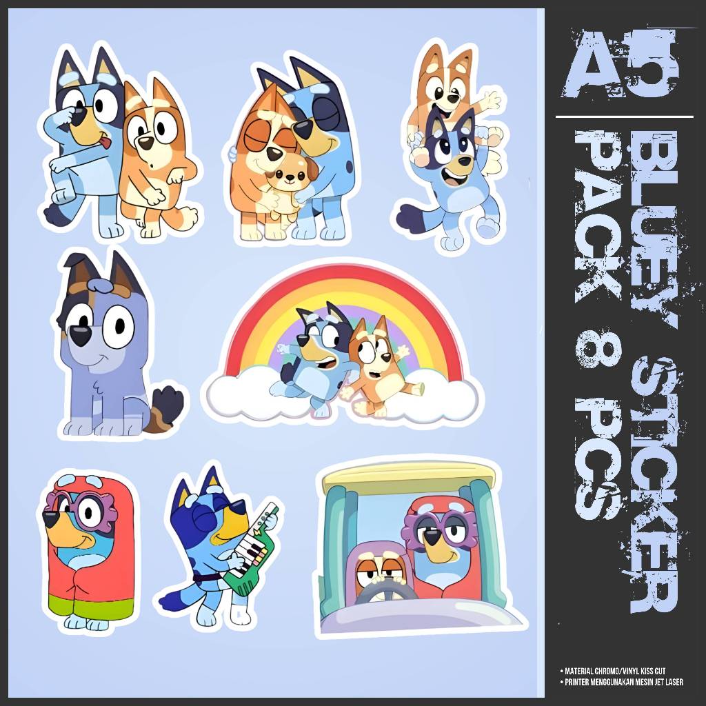 Sticker Pack Film Animasi Bluey Lucu Stiker Karakter Kartun Keren Bisa Custom Anti Air