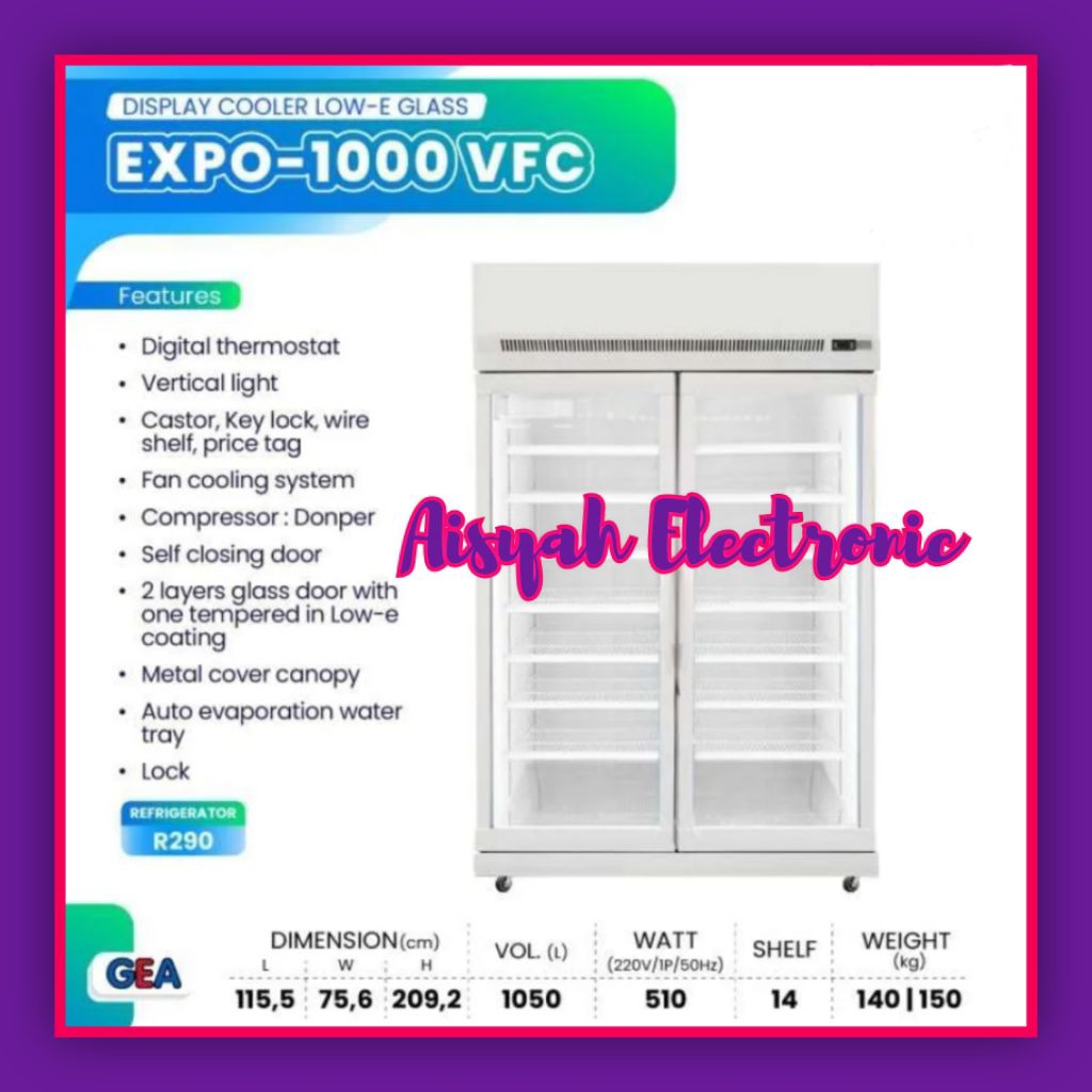 SHOWCASE GEA 2 PINTU 1050 LITER EXPO-1000VFC GARANSI RESMI 5 TAHUN