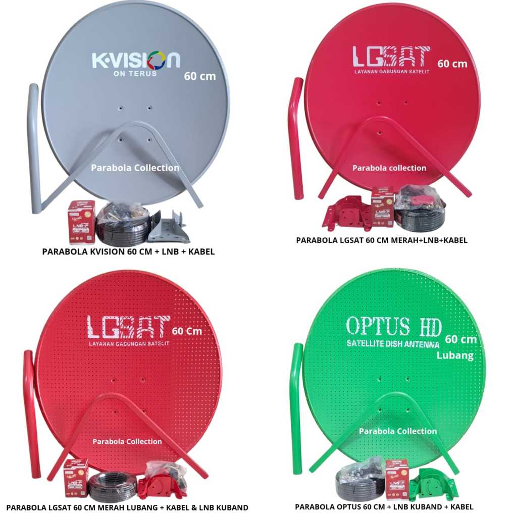 Parabola Mini 60 cm Kvision/Lgsat/Optus Paket Kabel & Lnb Kuband Tanpa Receiver
