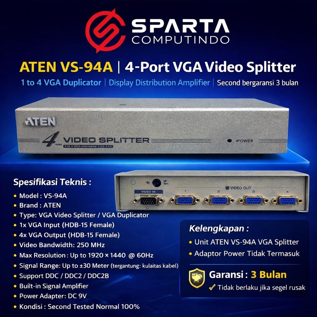 ATEN VS-94A 4-Port VGA Video Splitter 1 To 4 VGA Duplicator Display Distribution Amplifier Second Be