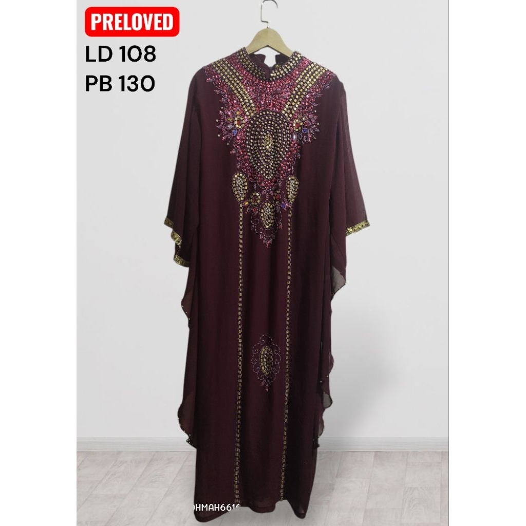 PL/Preloved gamis kaftan mewah ceruty Payet batu maroon LD 108