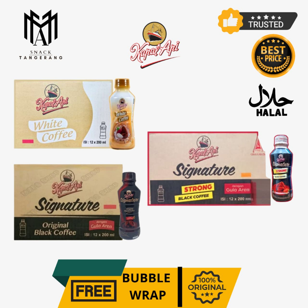 Kapal Api Siganture Botol Strong Original Black White Coffee 200 ML [1 DUS ISI 12 PCS]